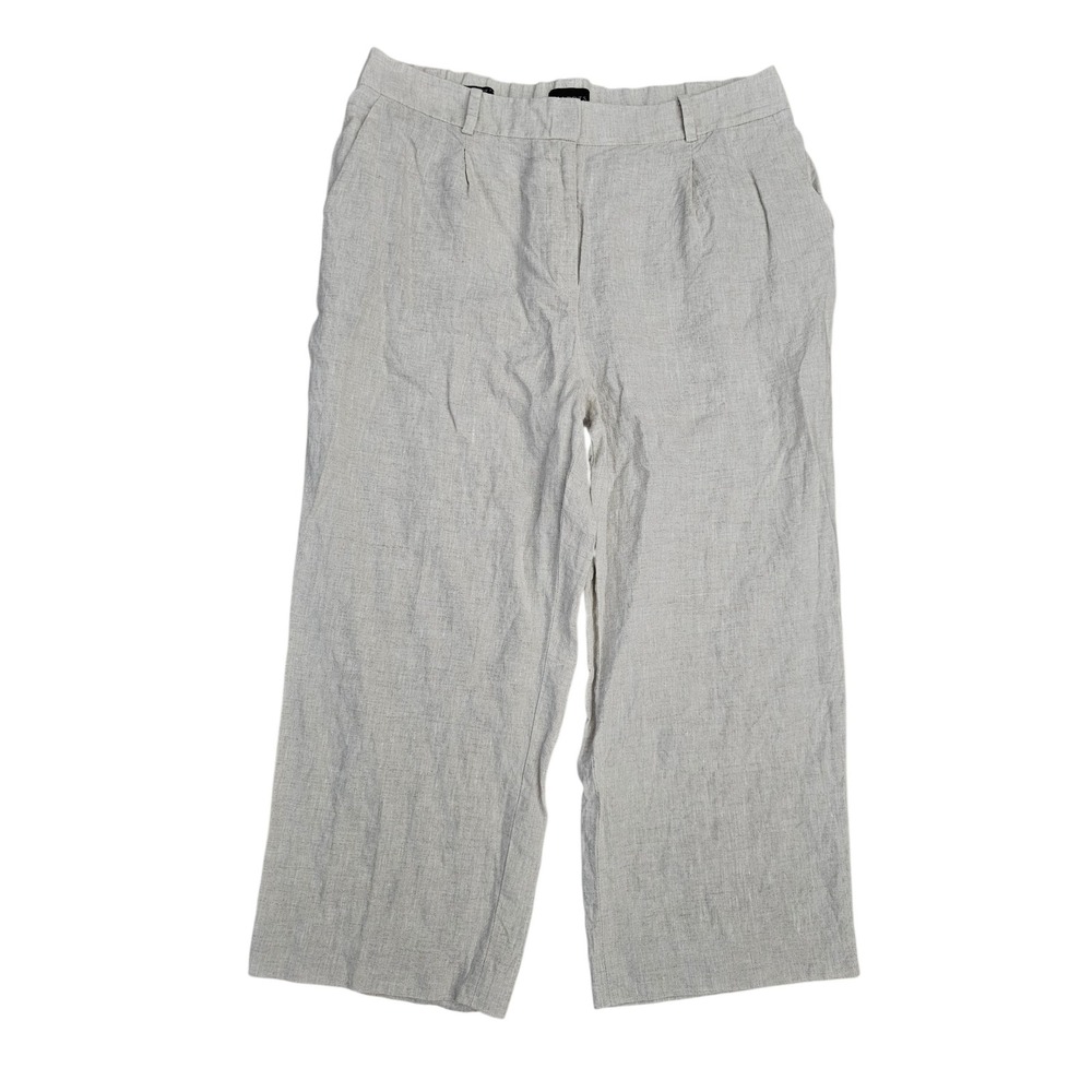 Talbots Bristol Crop Pants Womens 12P Beige 100% Linen Wide Leg Trousers Oatmeal - Picture 1 of 8